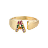 A - Gold stainless steel ring with initial letter