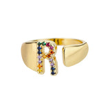 Gold Stainless Steel Ring with Initial 'R'