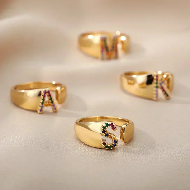A - Gold stainless steel ring with initial letter
