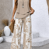 Ernestina™ | Natural Set Beige Blouse and Botanical Pants