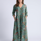 Marina™ | Floral maxi dress with V-neck and three-quarter sleeves