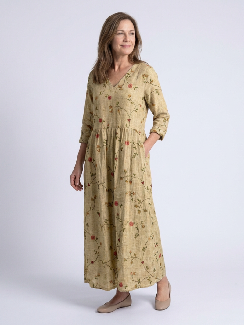 Marina™ | Floral maxi dress with V-neck and three-quarter sleeves