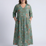 Marina™ | Floral maxi dress with V-neck and three-quarter sleeves