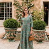 Marina™ | Floral maxi dress with V-neck and three-quarter sleeves