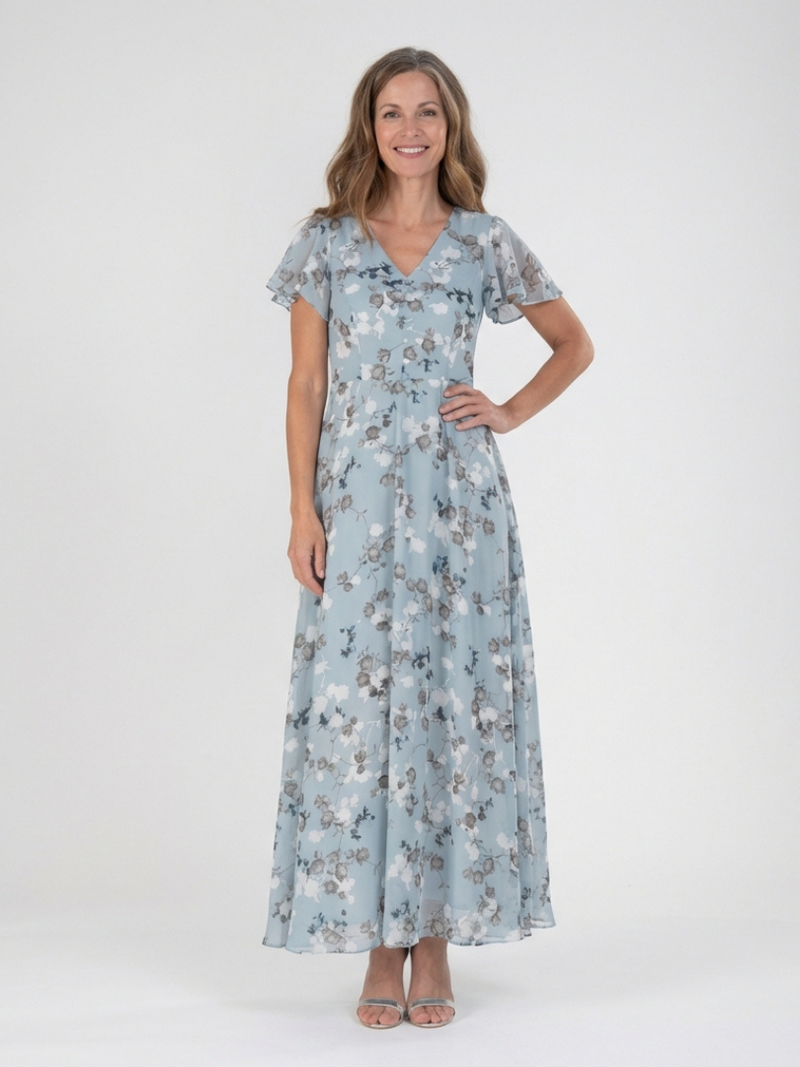 Ismeria™ | Maxi Chiffon Dress with Floral Print