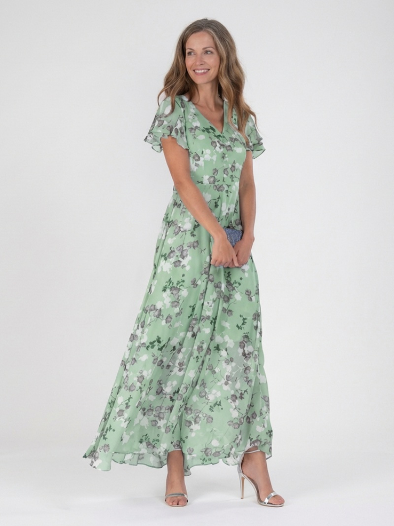 Ismeria™ | Maxi Chiffon Dress with Floral Print