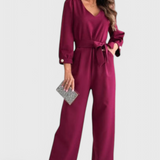 Ariane Wide-Leg Jumpsuit with V-Neck and Waist Tie