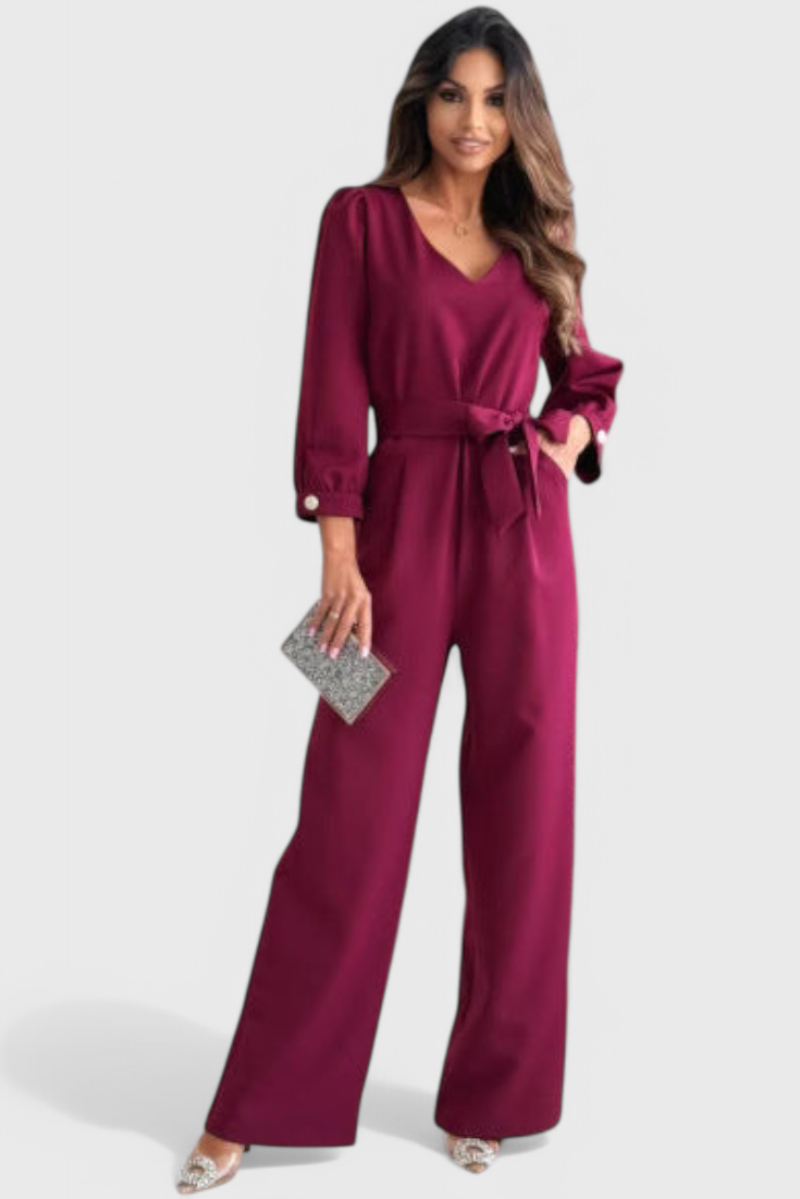 Ariane Wide-Leg Jumpsuit with V-Neck and Waist Tie