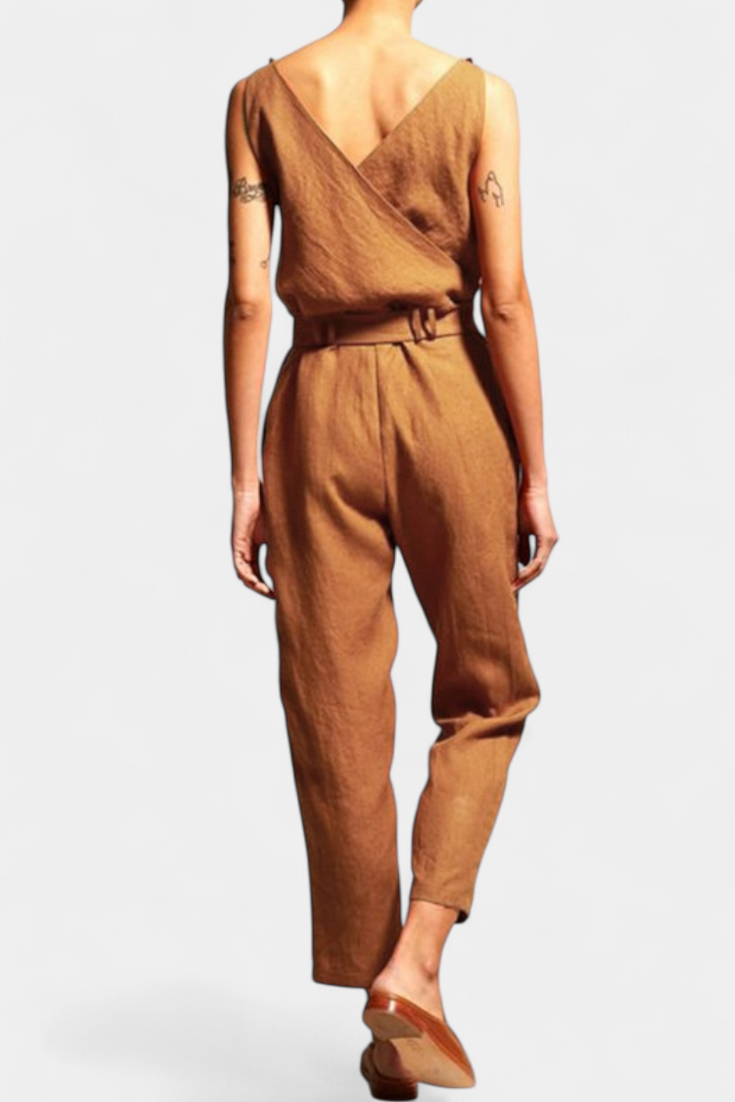 Maggie Mono Without Sleeves with V-Neck and Crossed Waist in Cotton