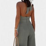 Jessica Mono Halter Crossback with Open Back and Wide Leg