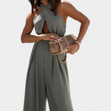 Jessica Mono Halter Crossback with Open Back and Wide Leg