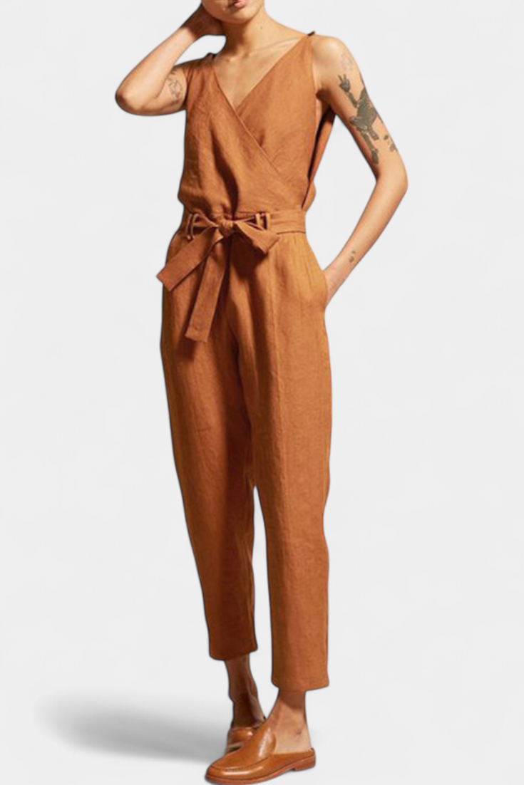Maggie Mono Without Sleeves with V-Neck and Crossed Waist in Cotton