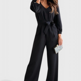 Ariane Wide-Leg Jumpsuit with V-Neck and Waist Tie