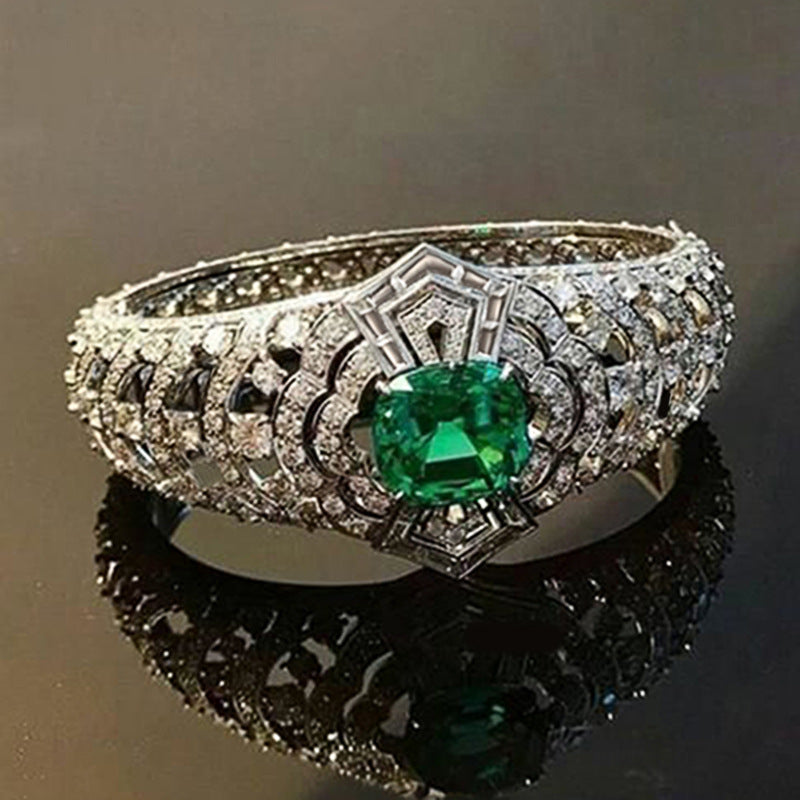 DENISE | Art Deco Emerald Ring in White Gold
