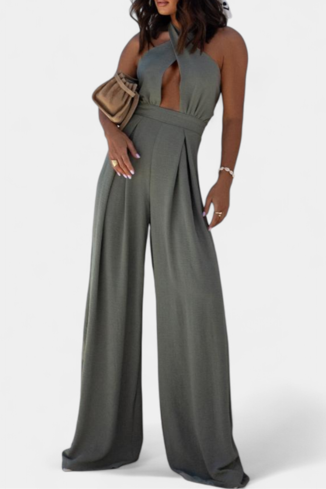 Jessica Mono Halter Crossback with Open Back and Wide Leg