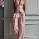 Two-Piece Set for Women with V-Neck and Buttons
