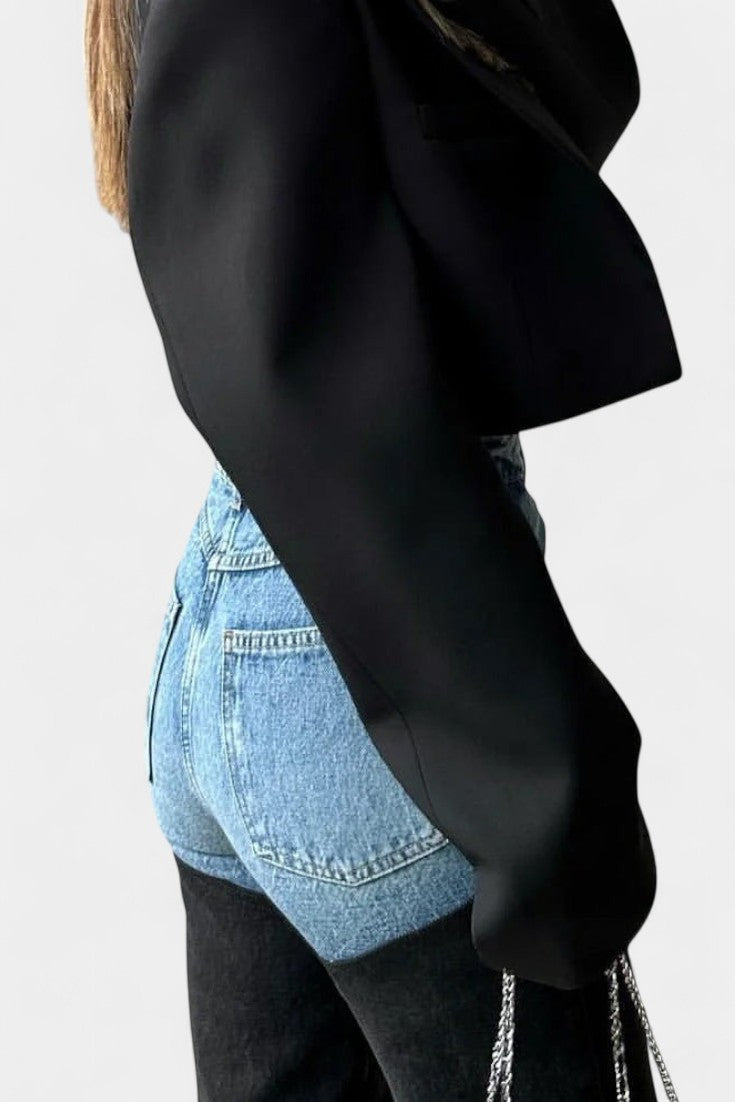 Mijie High-Waisted Jeans with Patchwork and Straight Leg