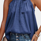 Adela | Leopard Print Sleeveless Top with High Neck and Bow