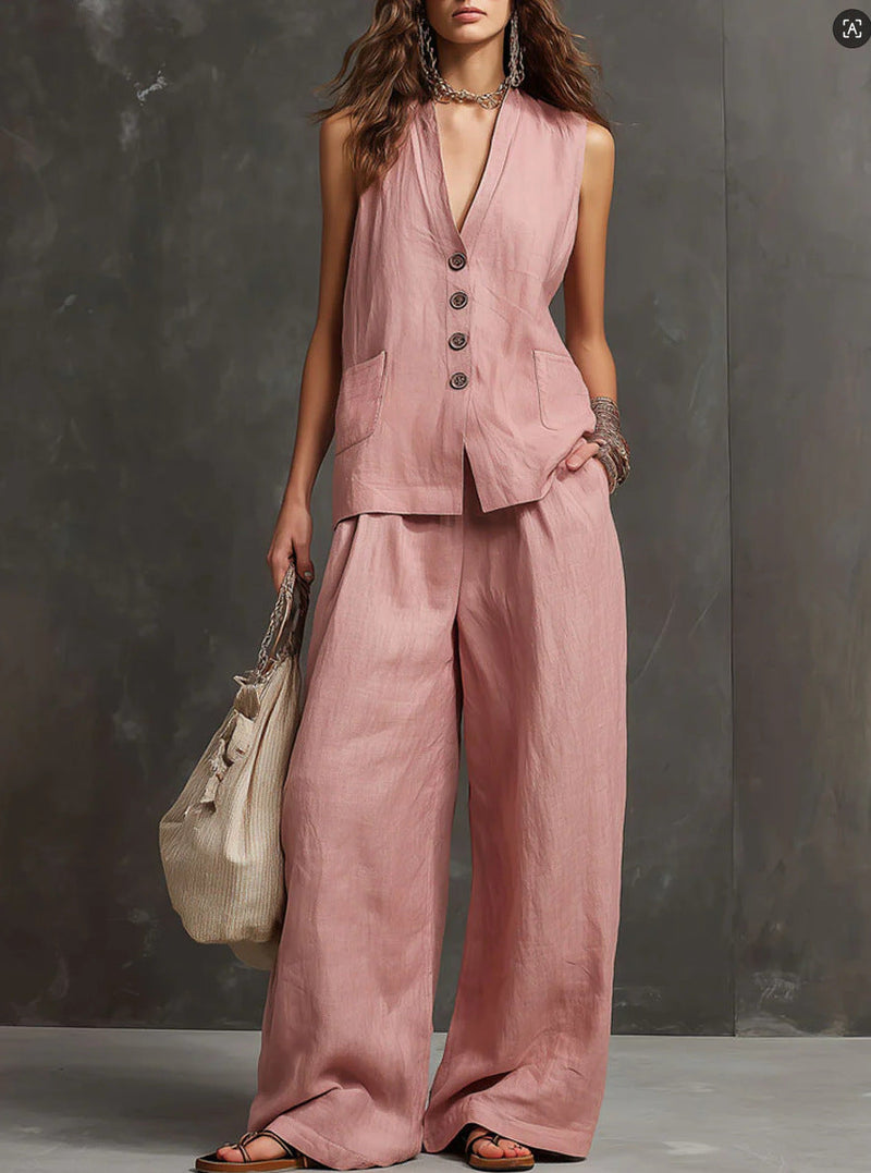 MAR | 2-Piece Cotton and Linen Set with Vest and Pants