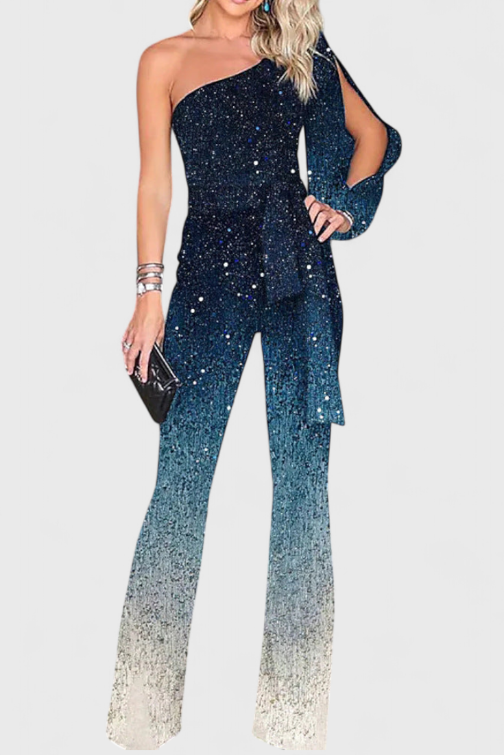 Cintia Asymmetrical Jumpsuit with Gradient Sparkles
