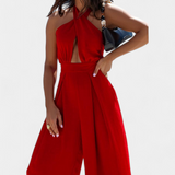 Jessica Mono Halter Crossback with Open Back and Wide Leg