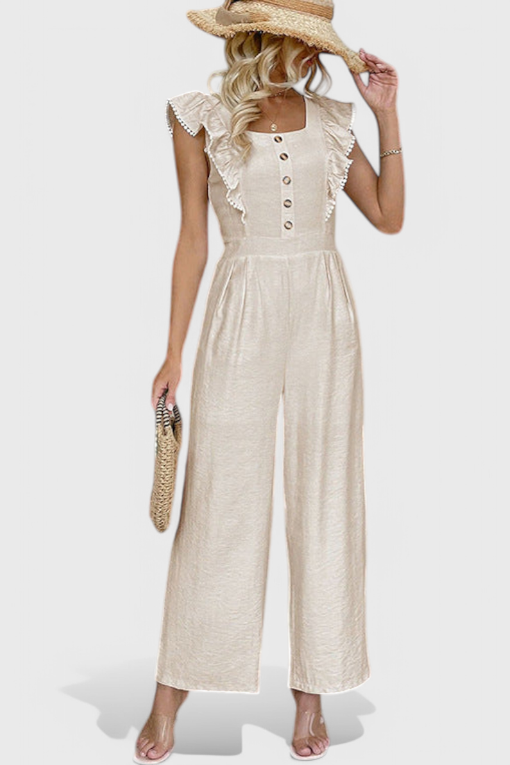 Amahle Linen Blend Jumpsuit with Ruffled Sleeves