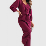 Ariane Wide-Leg Jumpsuit with V-Neck and Waist Tie