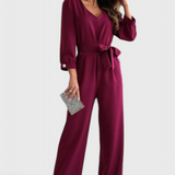 Ariane Wide-Leg Jumpsuit with V-Neck and Waist Tie