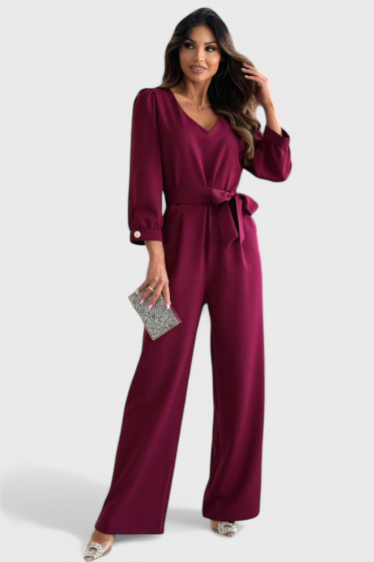 Ariane Wide-Leg Jumpsuit with V-Neck and Waist Tie