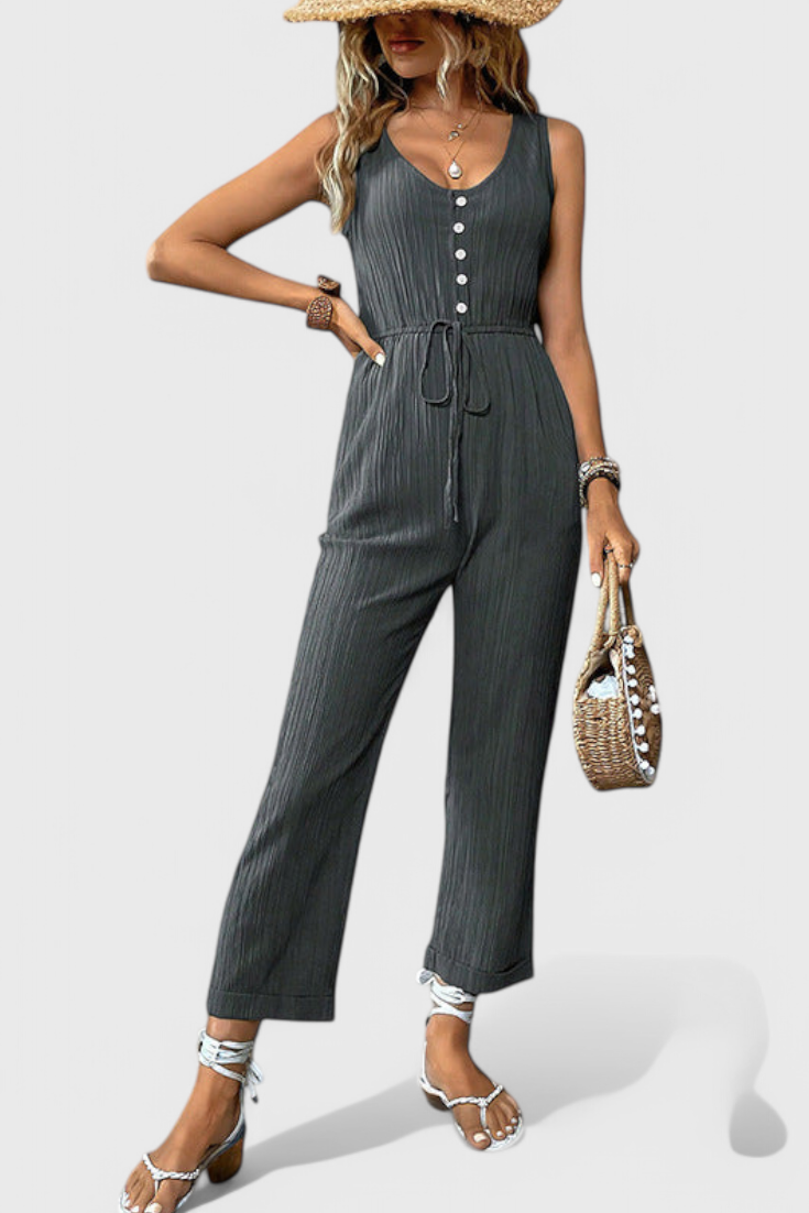 Marisela Textured Jumpsuit with V-Neck