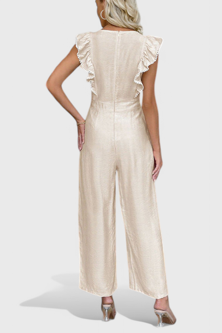 Amahle Linen Blend Jumpsuit with Ruffled Sleeves