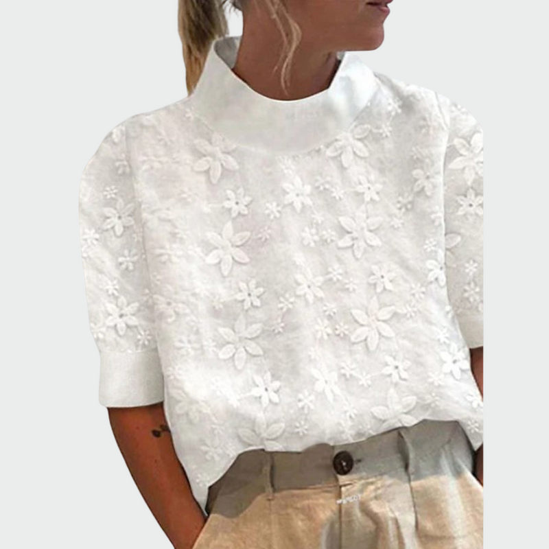 High Neck and Embroidered Shirt