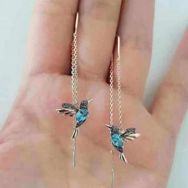 Enamelled Hummingbird Earrings with Zirconias