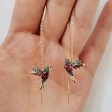 Enamelled Hummingbird Earrings with Zirconias