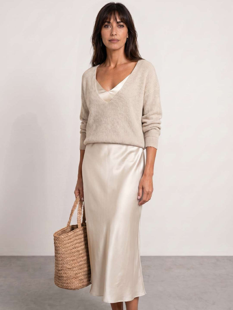Satin midi dress with included sweater