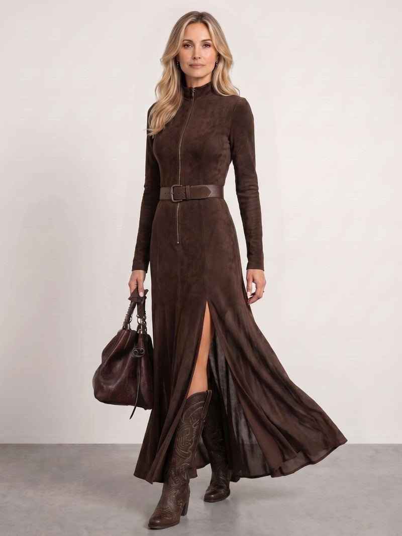 Brown suede dress