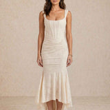 Midi dress with draping and square neckline