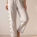 Straight striped pants with side buttons