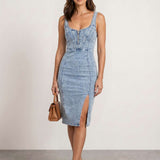 Denim dress with slit