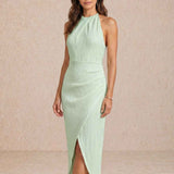 Pleated midi dress with halter neckline