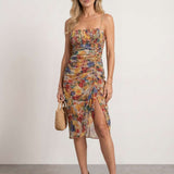 Ruched Printed Midi Dress