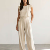 Fluid set of structured top and wide pants