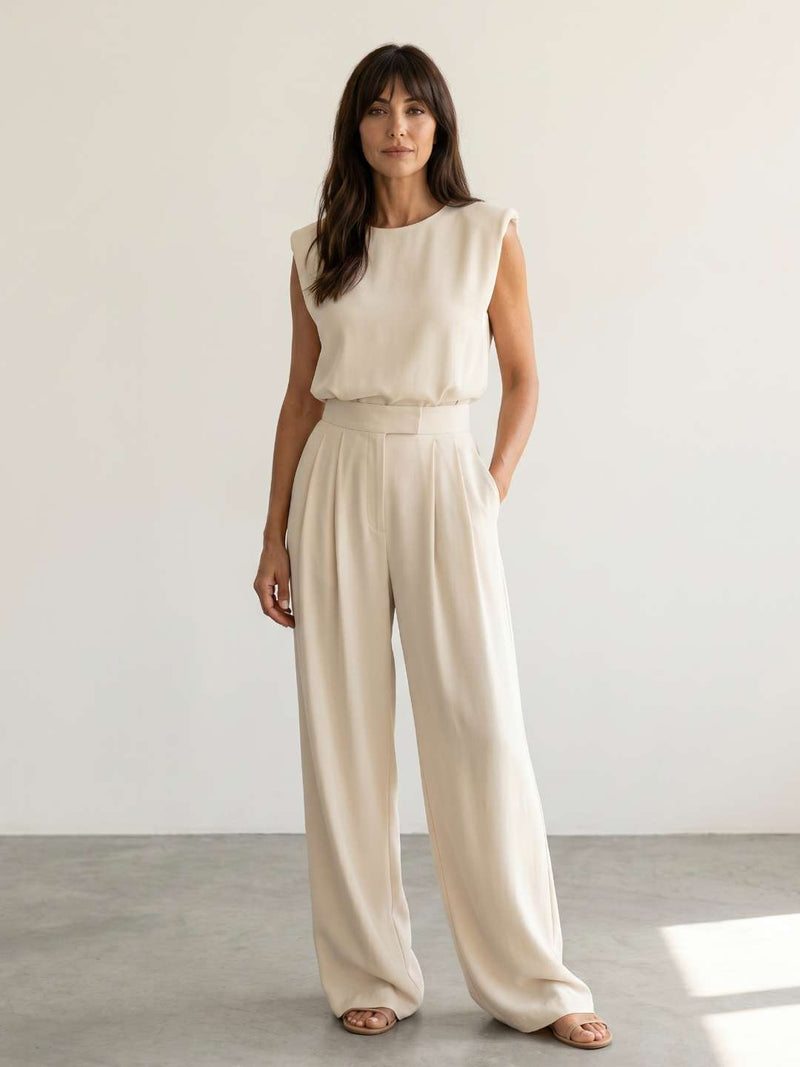 Fluid set of structured top and wide pants