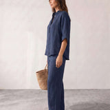 Linen set with batwing sleeves and wide pants