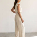 Fluid set of structured top and wide pants