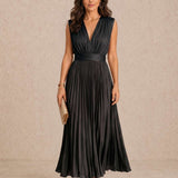 Pleated midi dress with V-neck