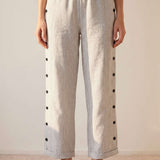 Straight striped pants with side buttons