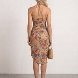 Ruched Printed Midi Dress