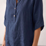 Linen set with batwing sleeves and wide pants