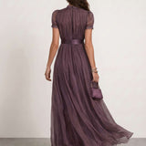 Flowy dress with lace collar